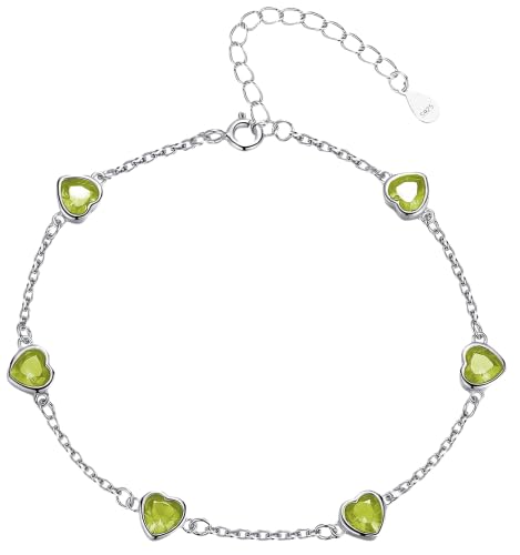 EVERU 925 Sterling Silver Birthstone Bracelet for Women | 12 Color Options | Diamond Heart Jewelry Gift