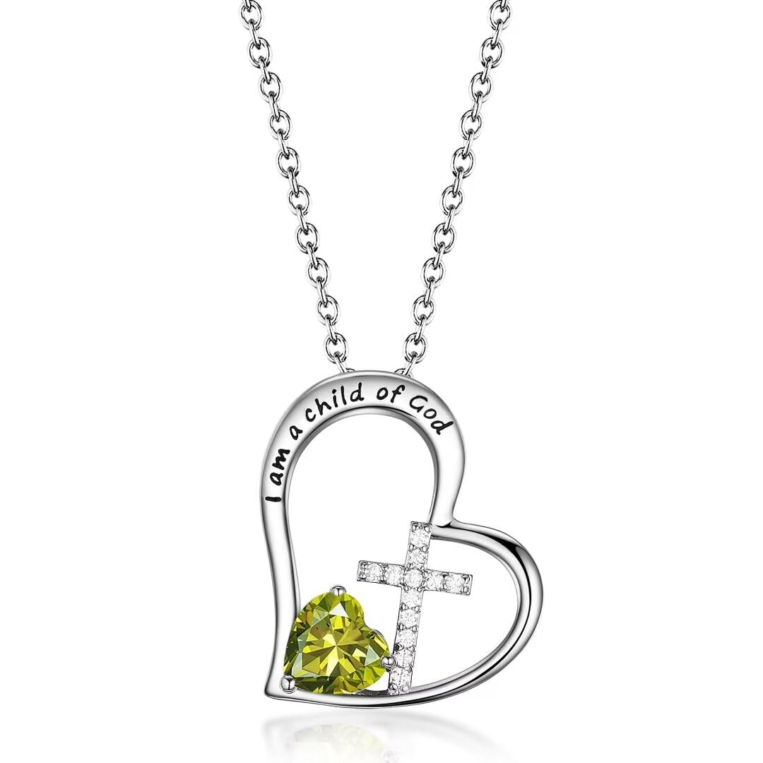 BAOWING Heart Cross Birthstone Necklace for Girls Easter Birthday Christmas Gifts Jewelry