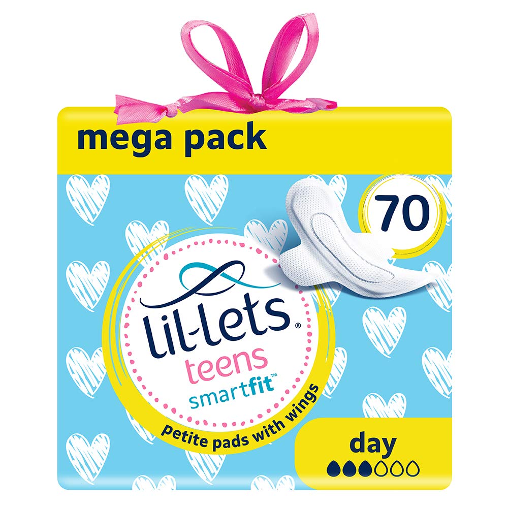 Lil-Lets Teens Day Pads with Wings - 70 Count Thin, Super Absorbent Period Pads for First Periods, Light to Medium Days