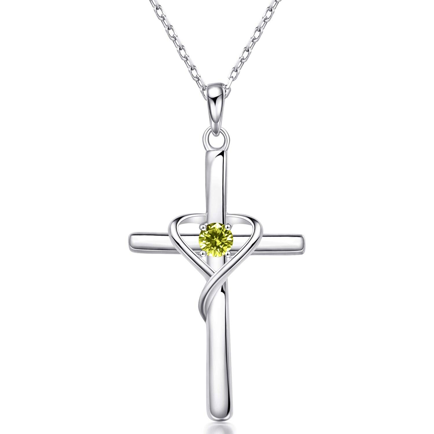 AmorAime 925 Sterling Silver Cross Necklace for Women and Men 5A CZ Birthstone 14K Gold Plated or Rose Gold Easter and M